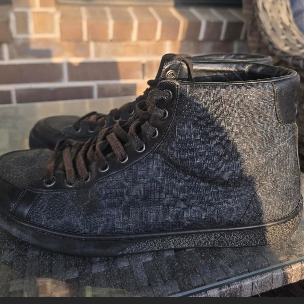Gucci Men's High-Top Black Canvas & Leather Sneakers